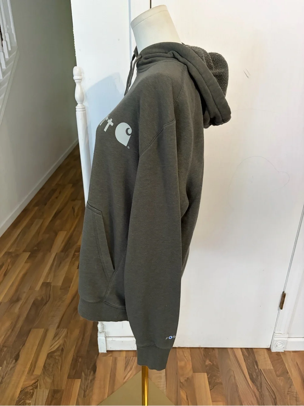 Carhartt Olive Green Logo Crewneck Hoodie, Oversized, Medium, EUC